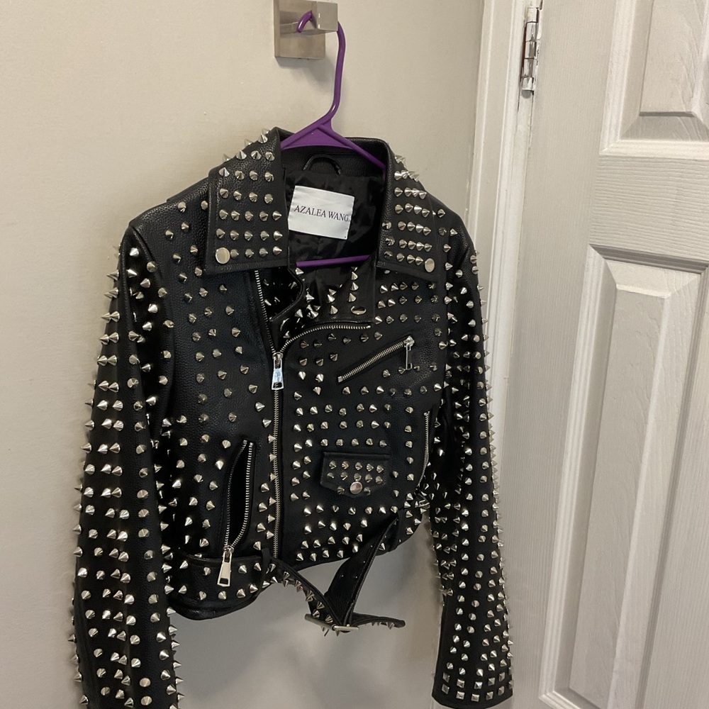 Ultra studded cropped biker jacket